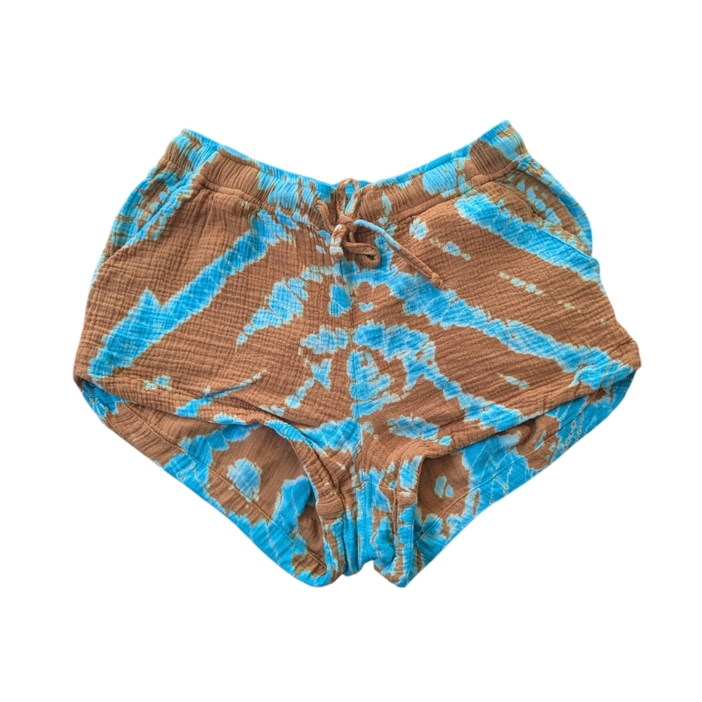 Women's Tie-Dye Cotton Shorts - Turquoise & Brown